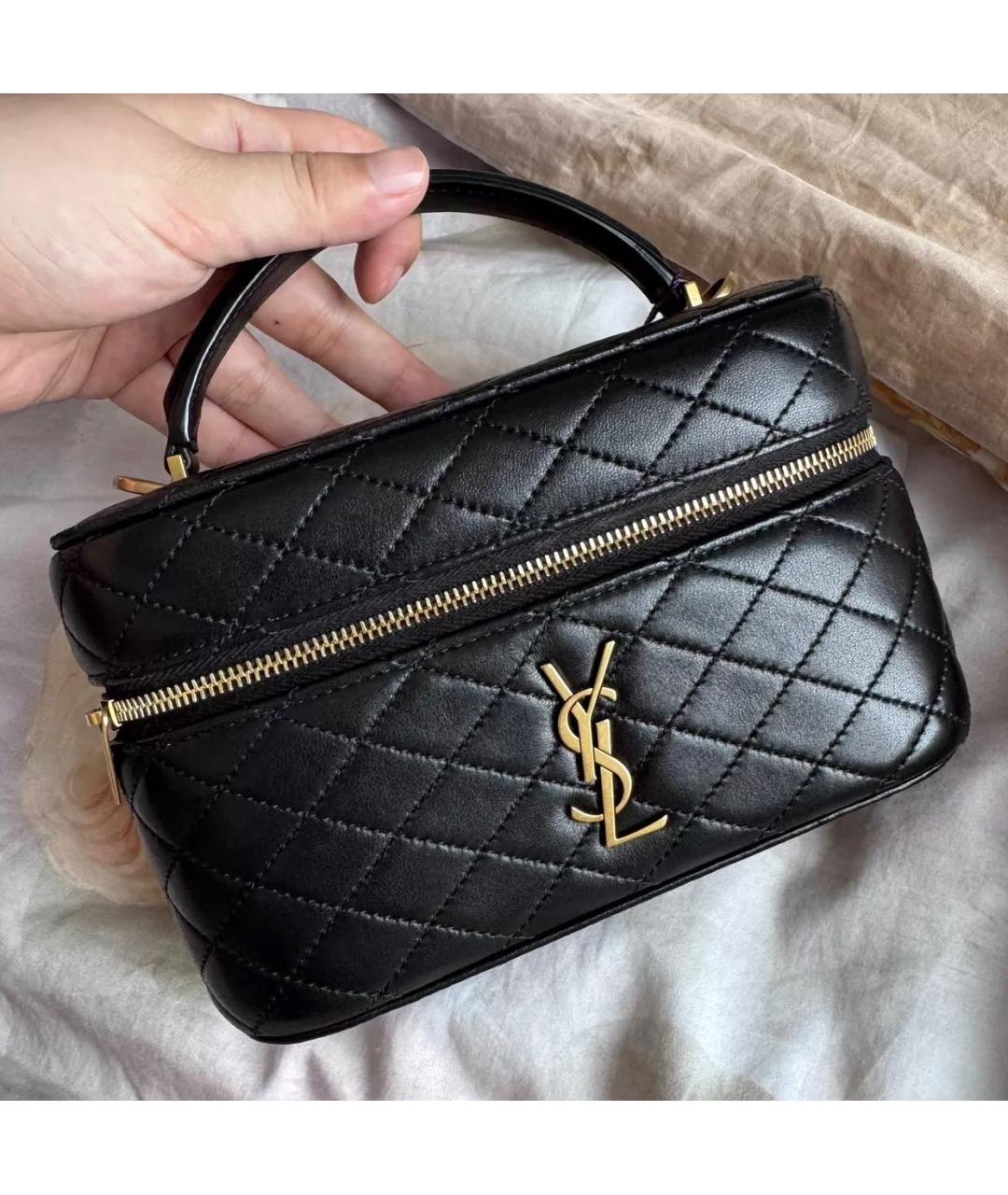 SAINT LAURENT Черная кожаная сумка с короткими ручками, фото 8