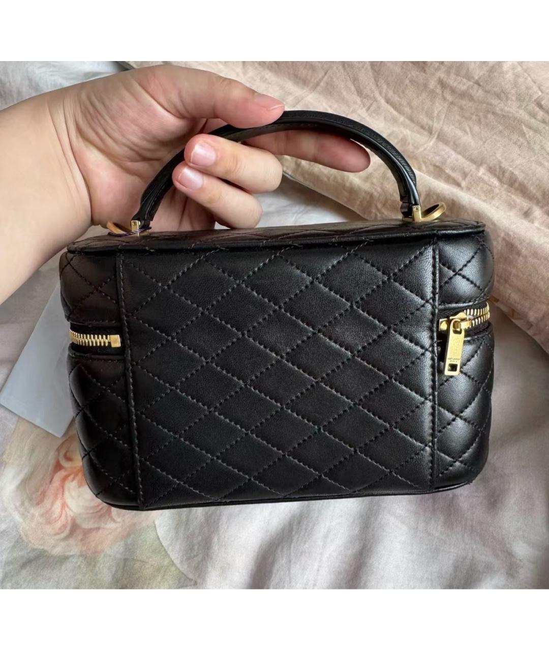SAINT LAURENT Черная кожаная сумка с короткими ручками, фото 4
