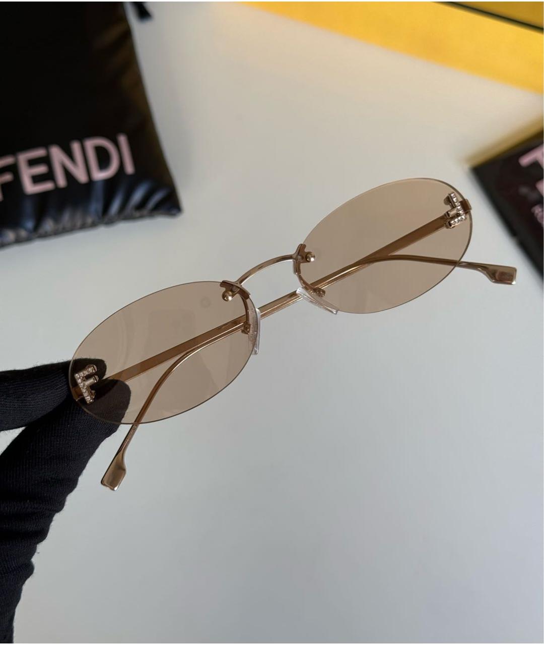 FENDI Золотые металлические солнцезащитные очки, фото 4