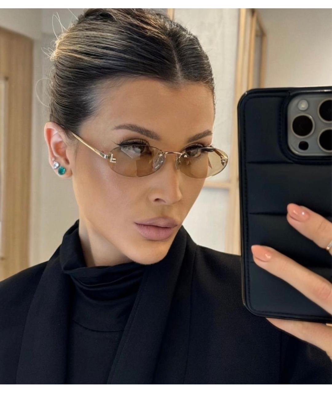 FENDI Золотые металлические солнцезащитные очки, фото 7