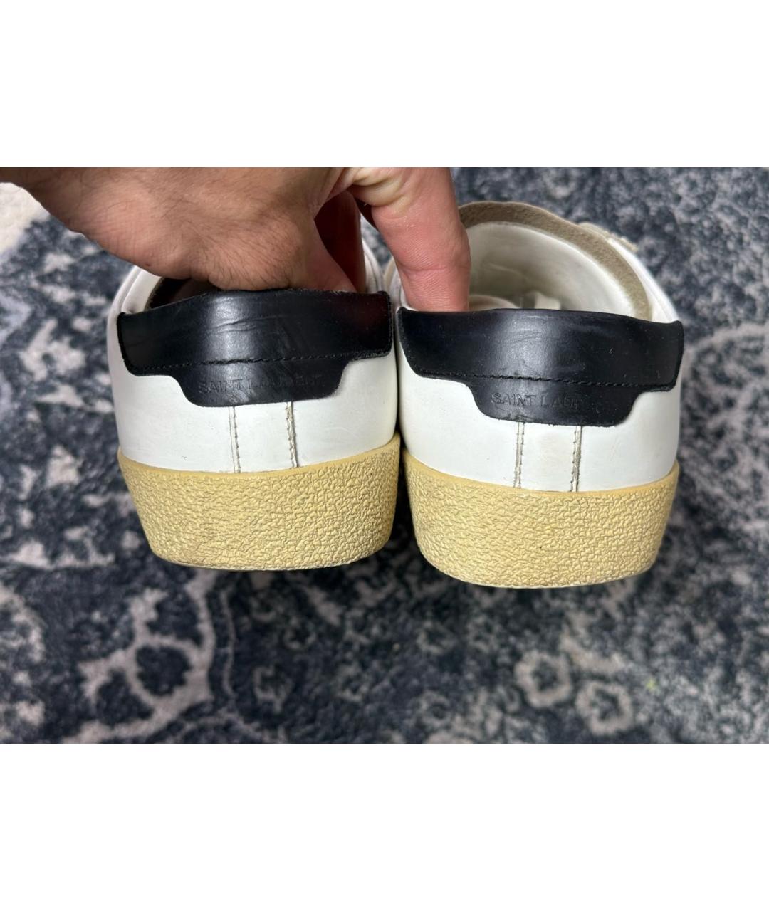SAINT LAURENT Белые кожаные низкие кроссовки / кеды, фото 4