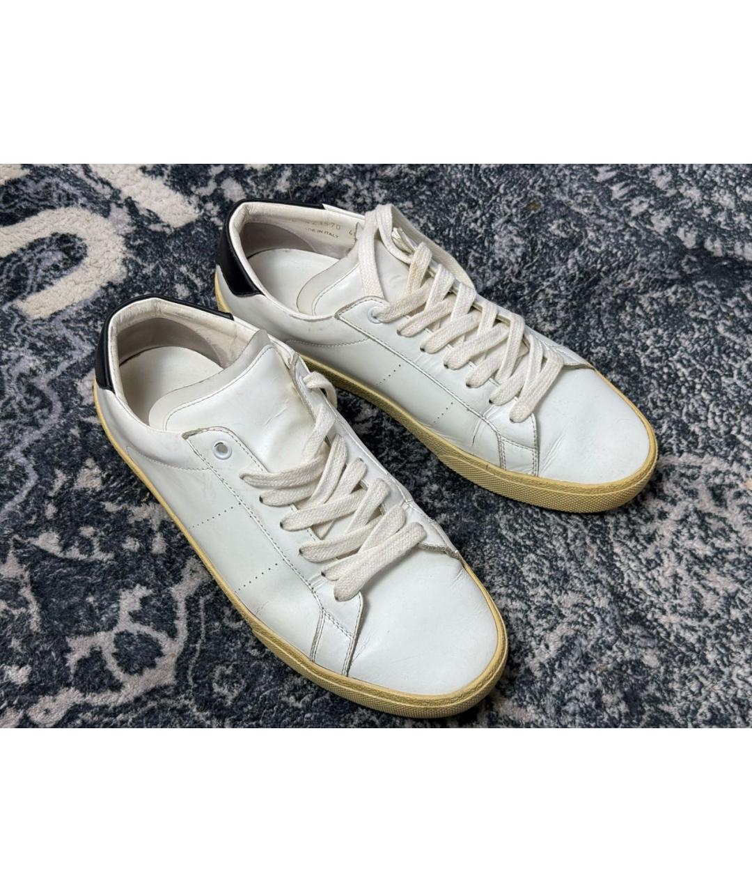 SAINT LAURENT Белые кожаные низкие кроссовки / кеды, фото 3