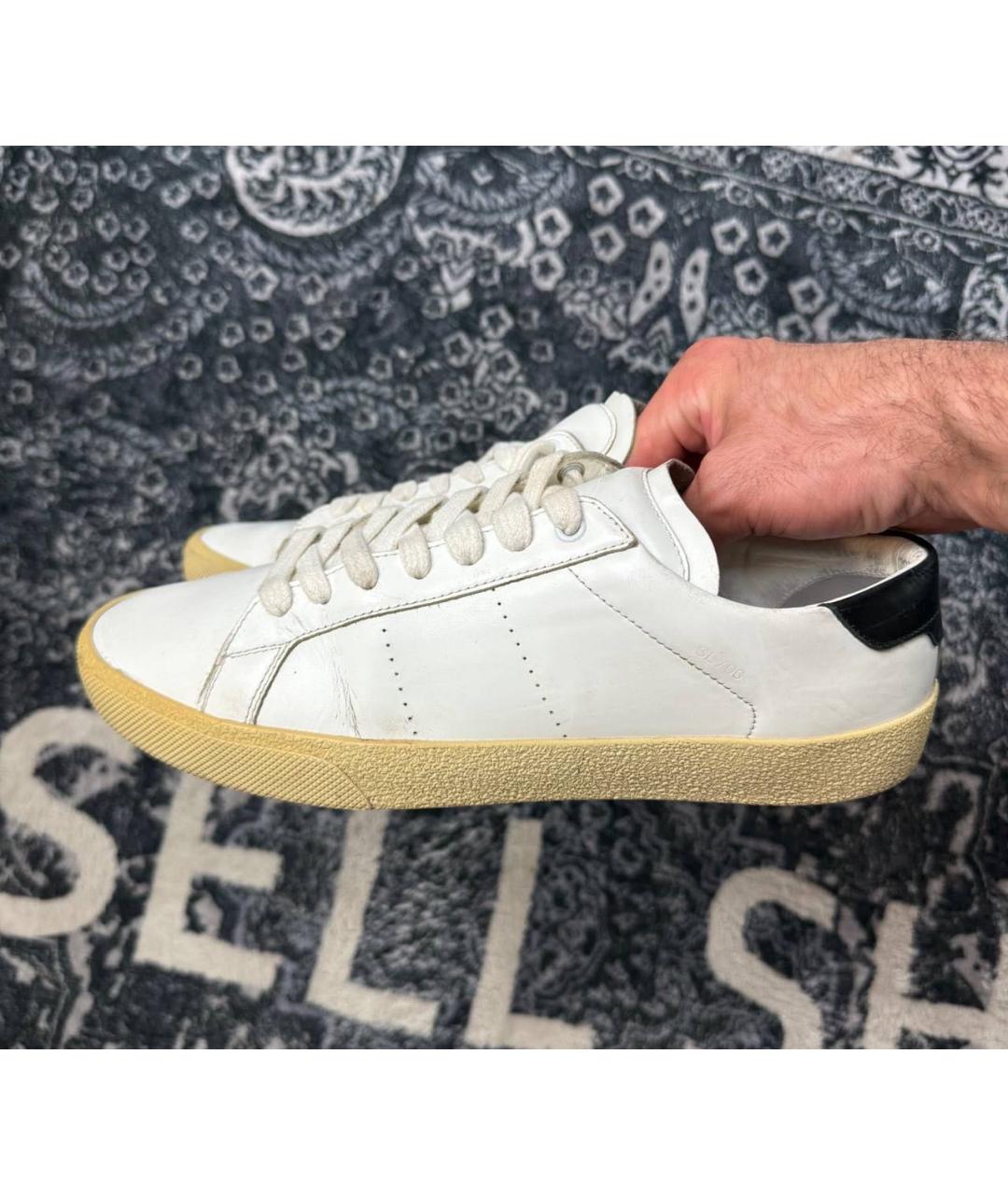 SAINT LAURENT Белые кожаные низкие кроссовки / кеды, фото 9