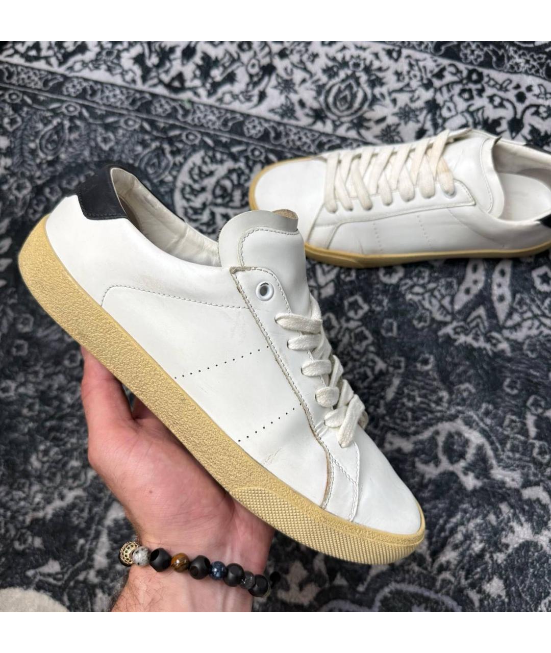 SAINT LAURENT Белые кожаные низкие кроссовки / кеды, фото 7