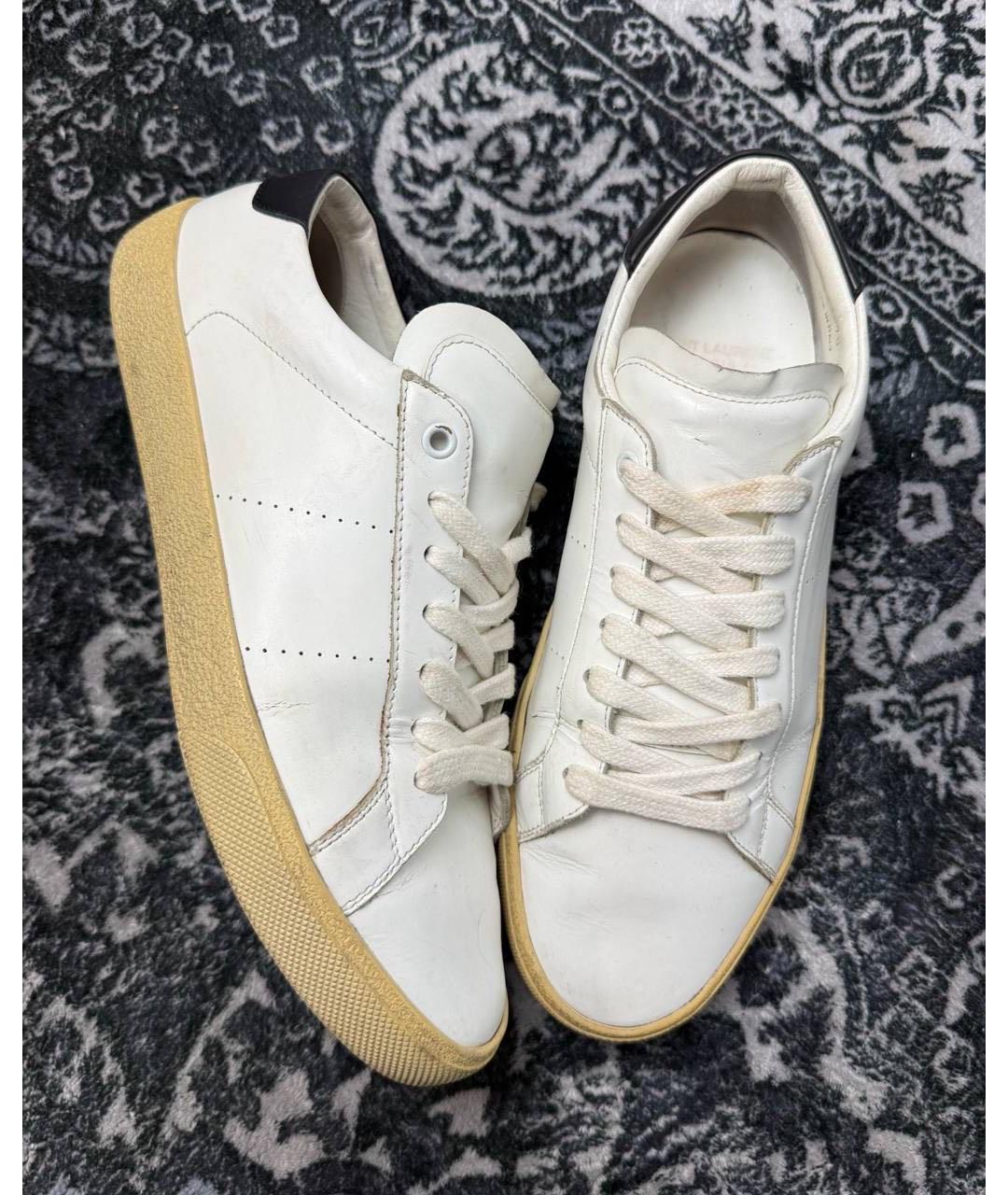SAINT LAURENT Белые кожаные низкие кроссовки / кеды, фото 2