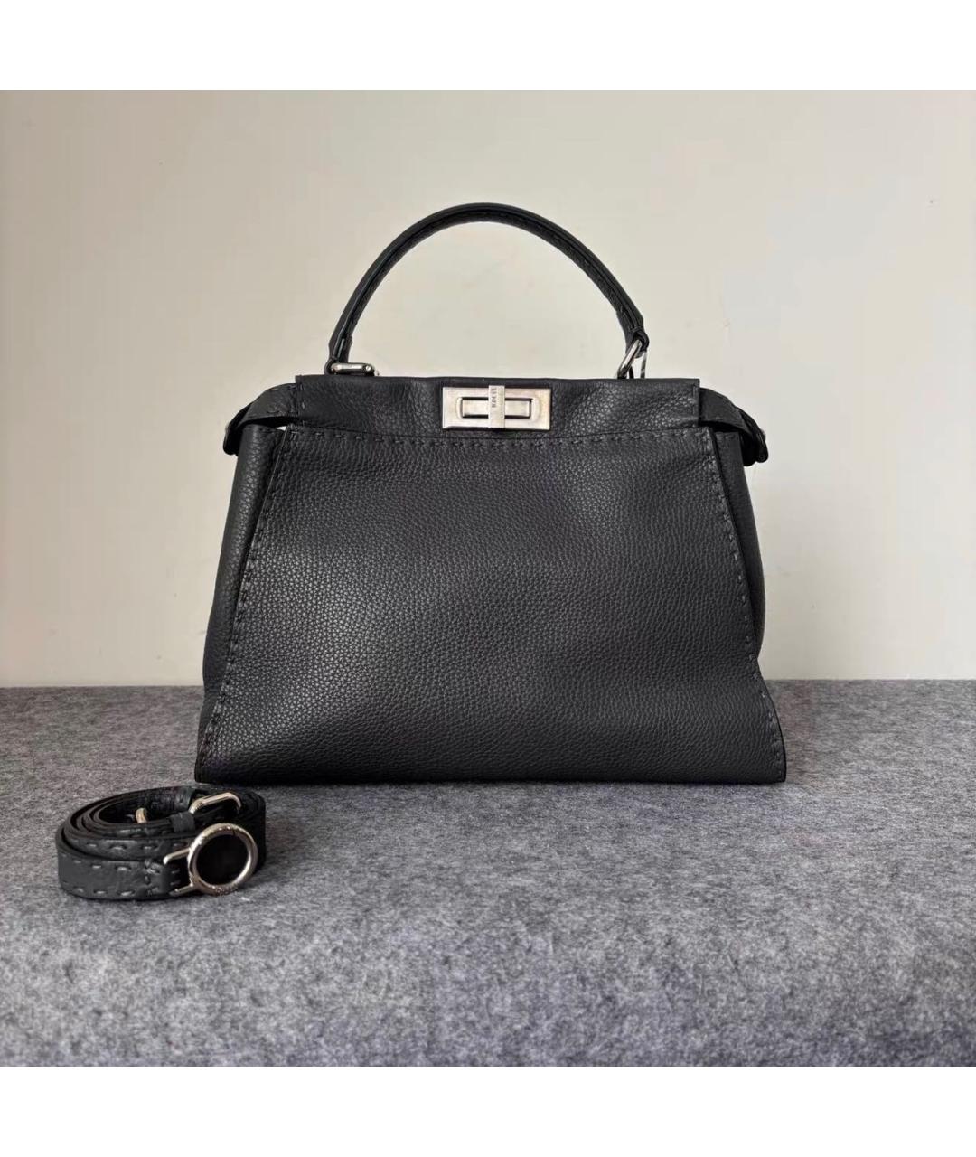 FENDI Черная кожаная сумка тоут, фото 9
