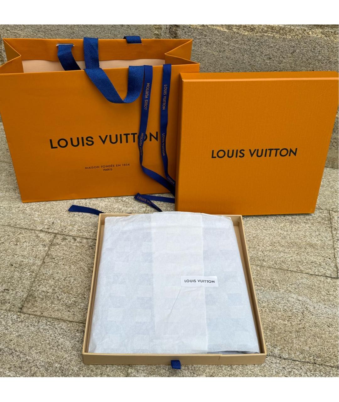 LOUIS VUITTON Голубой шерстяной платок, фото 4