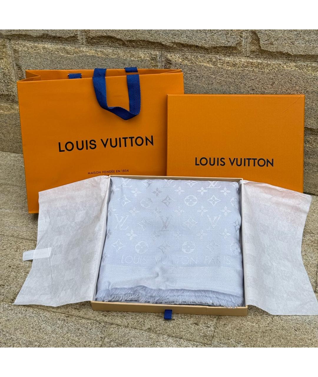 LOUIS VUITTON Голубой шерстяной платок, фото 2