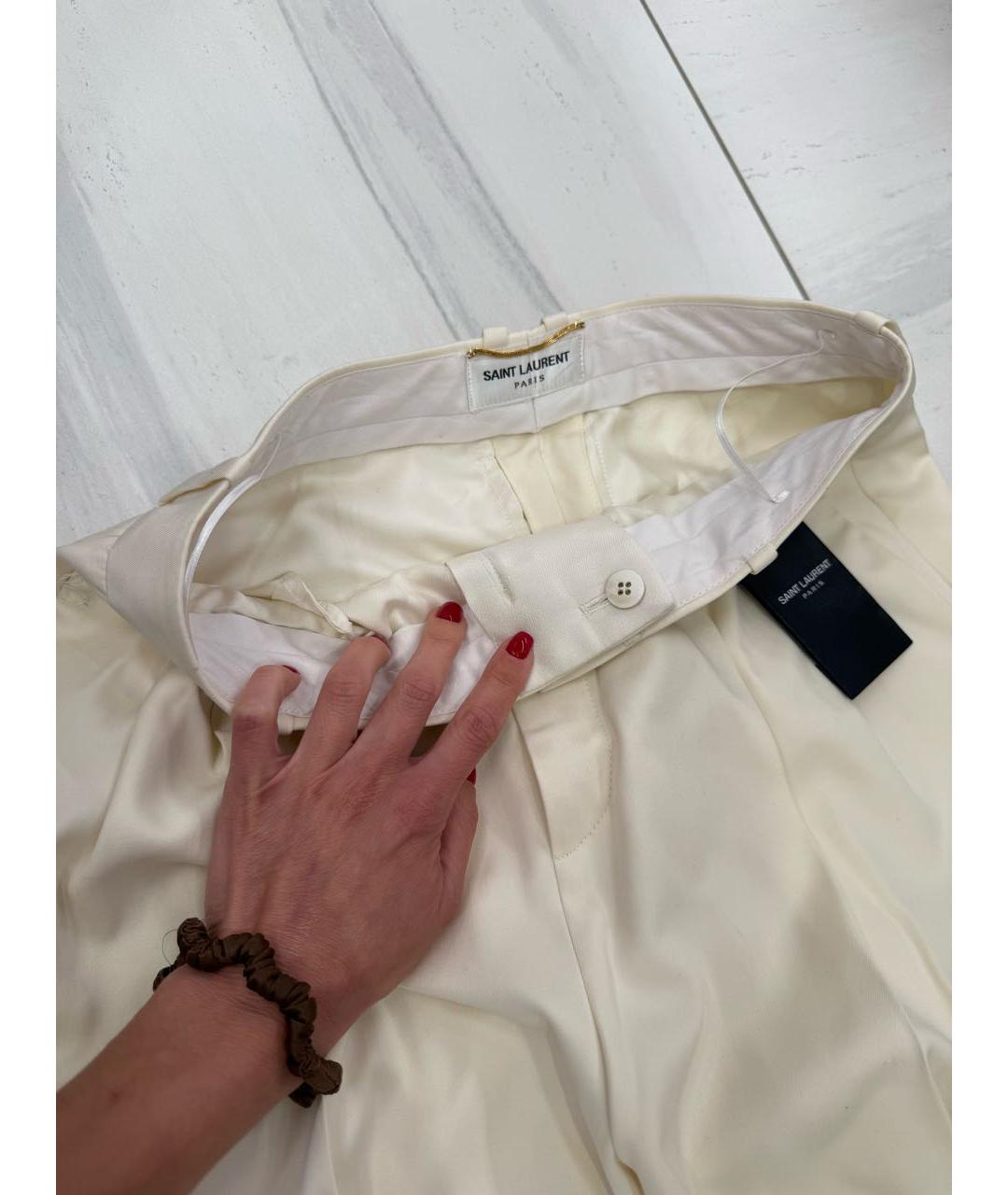 SAINT LAURENT Белые шерстяные классические брюки, фото 3