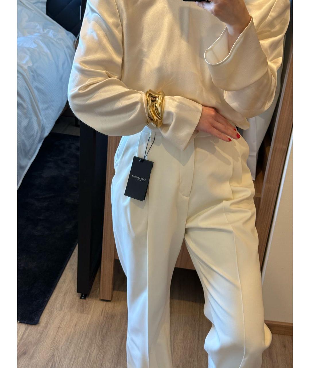 SAINT LAURENT Белые шерстяные классические брюки, фото 2
