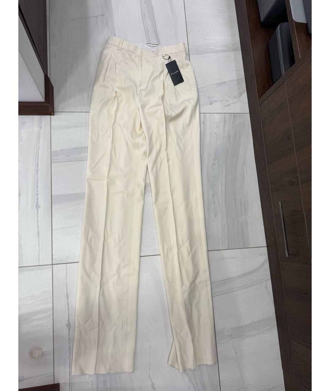 SAINT LAURENT Белые шерстяные классические брюки, фото 5