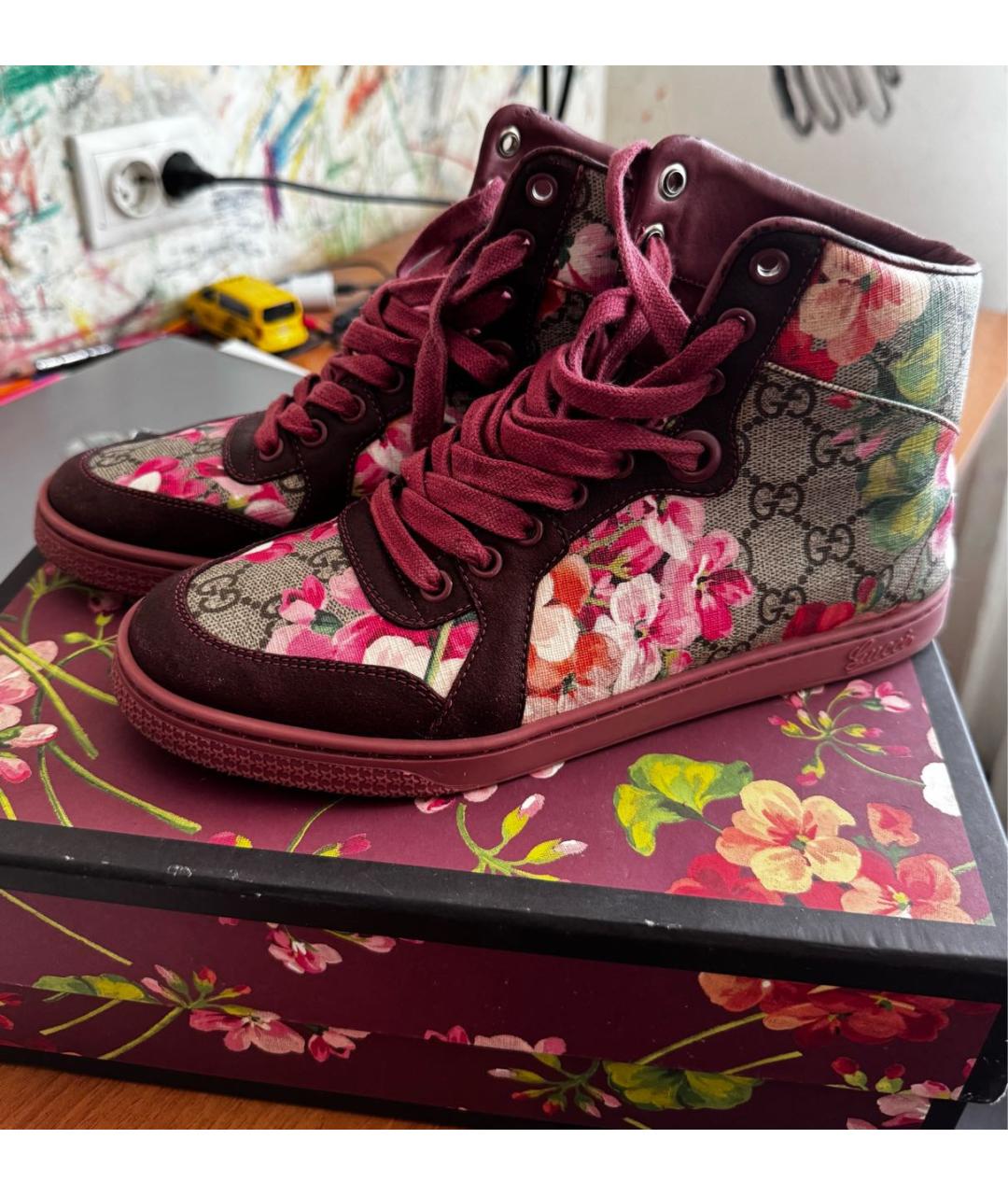 GUCCI Бордовые кожаные кеды, фото 2