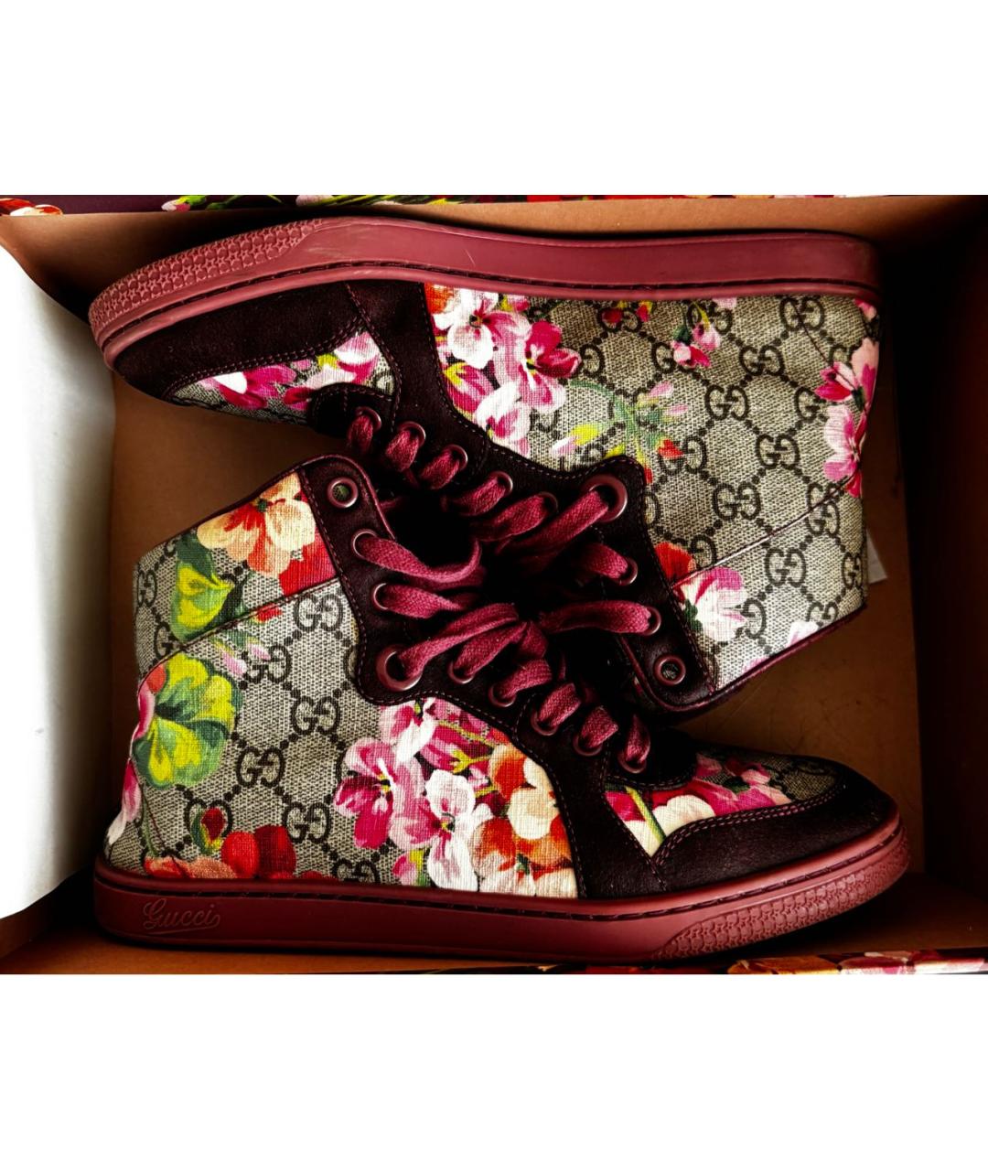 GUCCI Бордовые кожаные кеды, фото 4