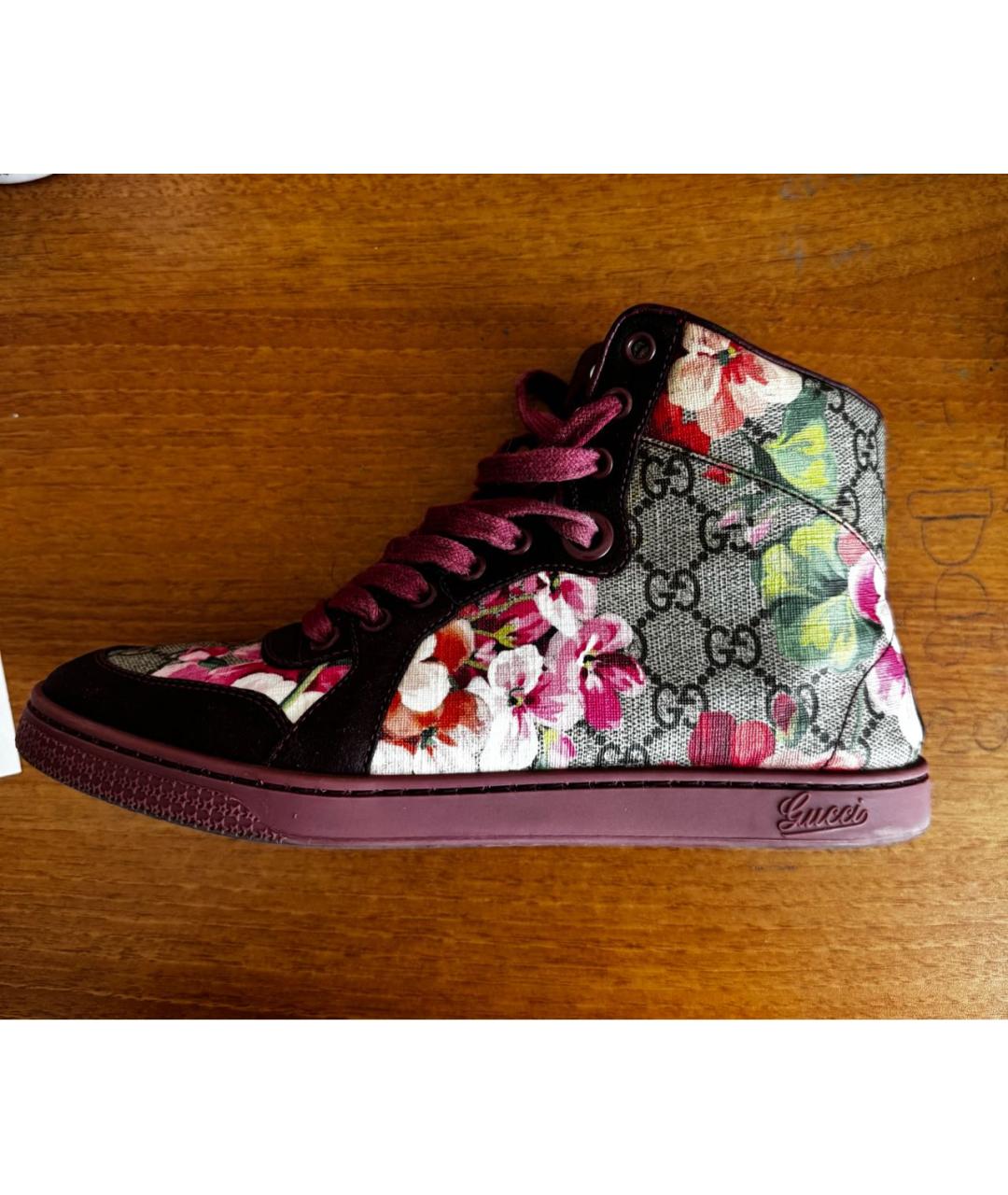 GUCCI Бордовые кожаные кеды, фото 7
