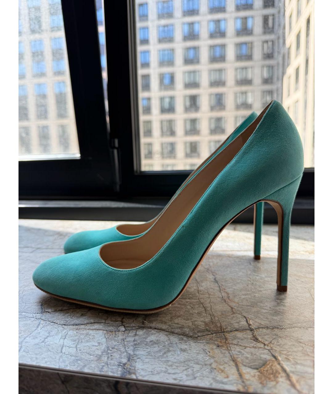 MANOLO BLAHNIK Бирюзовые замшевые туфли, фото 9
