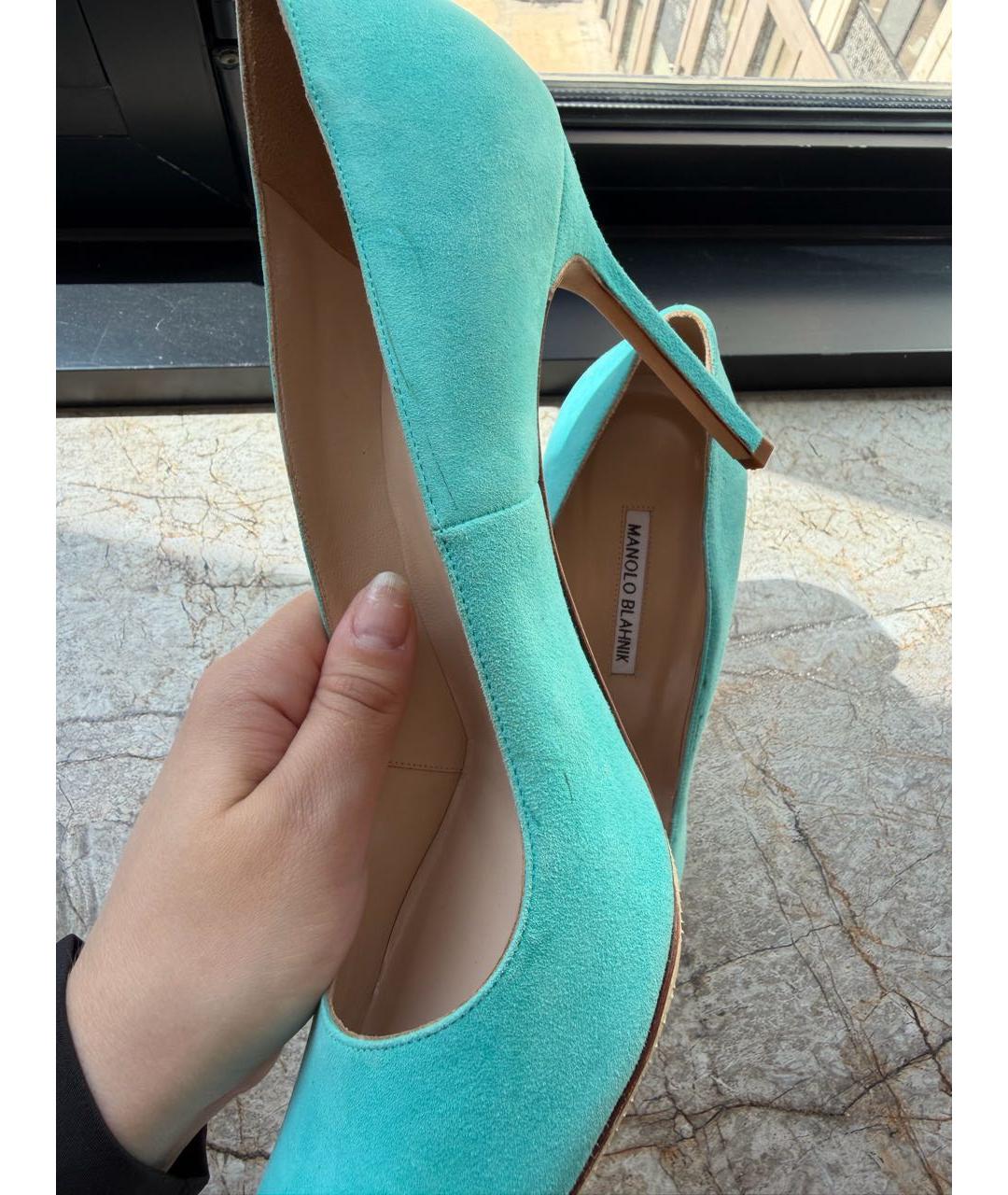 MANOLO BLAHNIK Бирюзовые замшевые туфли, фото 8