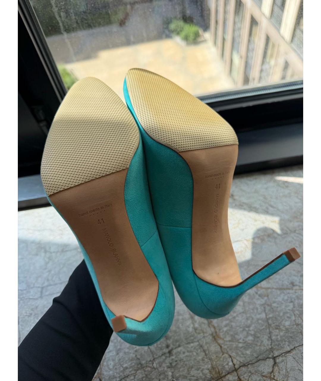 MANOLO BLAHNIK Бирюзовые замшевые туфли, фото 5