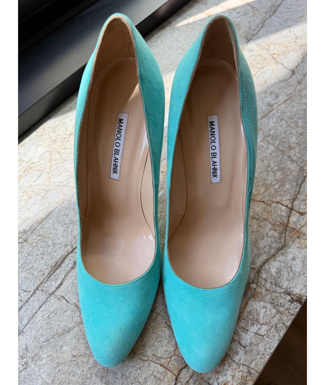 MANOLO BLAHNIK Бирюзовые замшевые туфли, фото 3