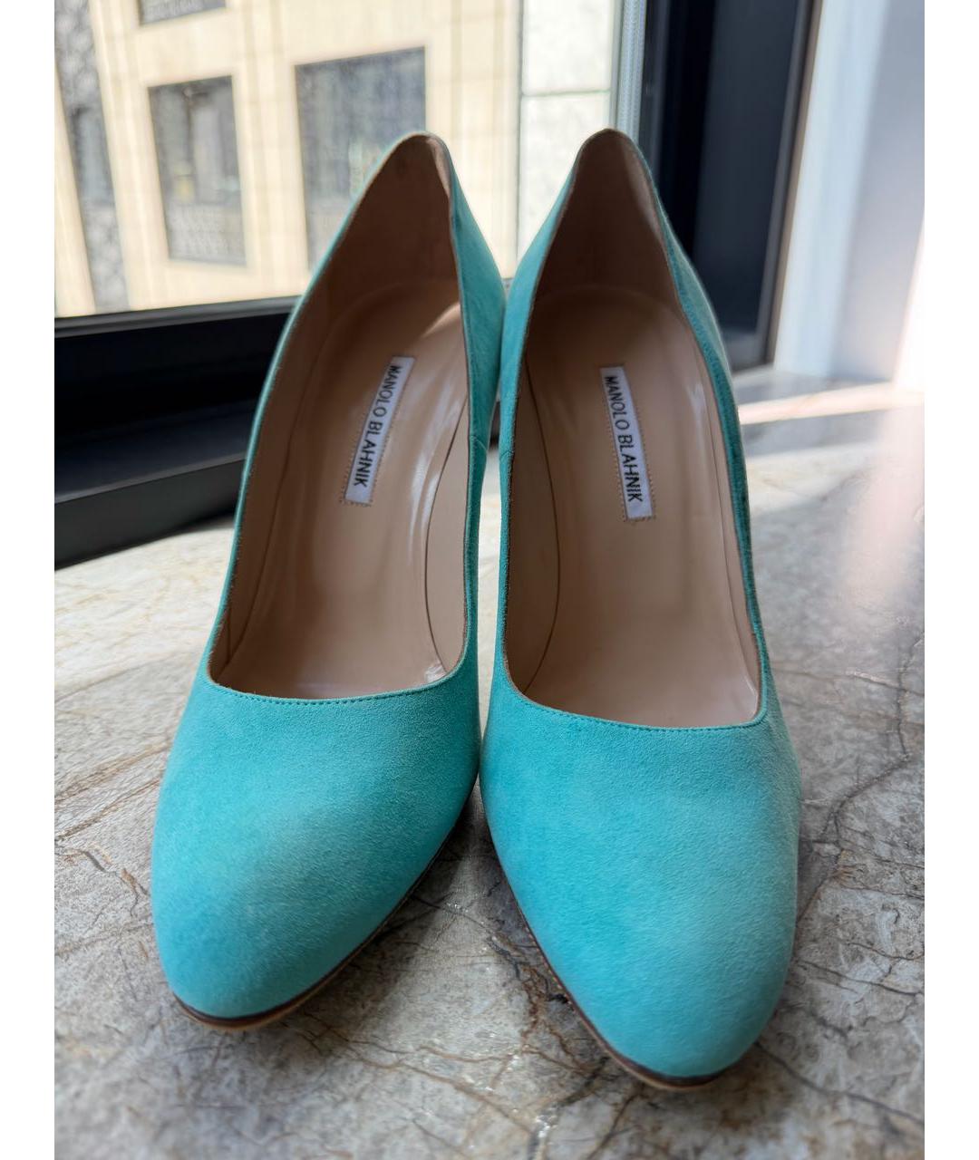 MANOLO BLAHNIK Бирюзовые замшевые туфли, фото 2