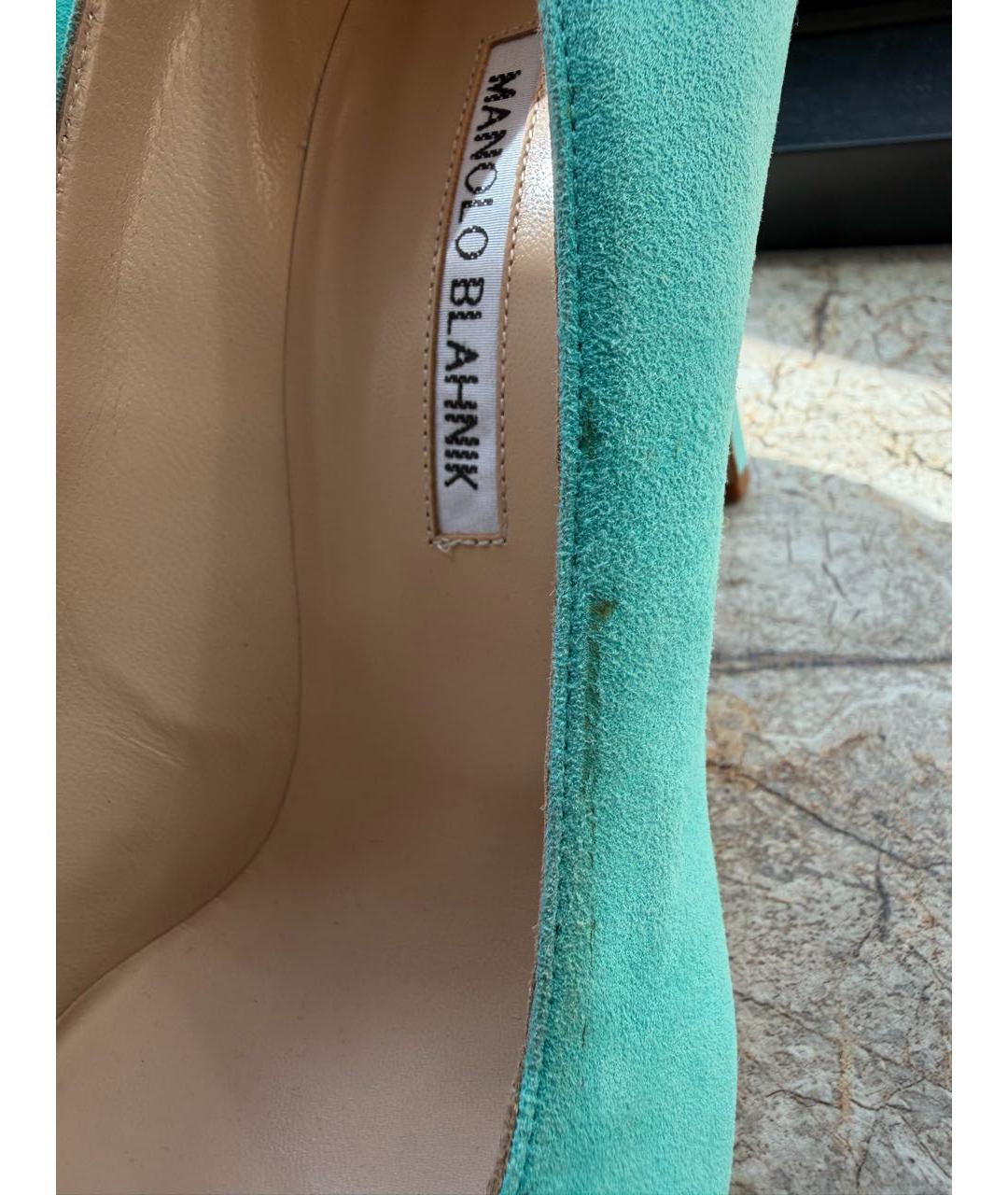 MANOLO BLAHNIK Бирюзовые замшевые туфли, фото 7