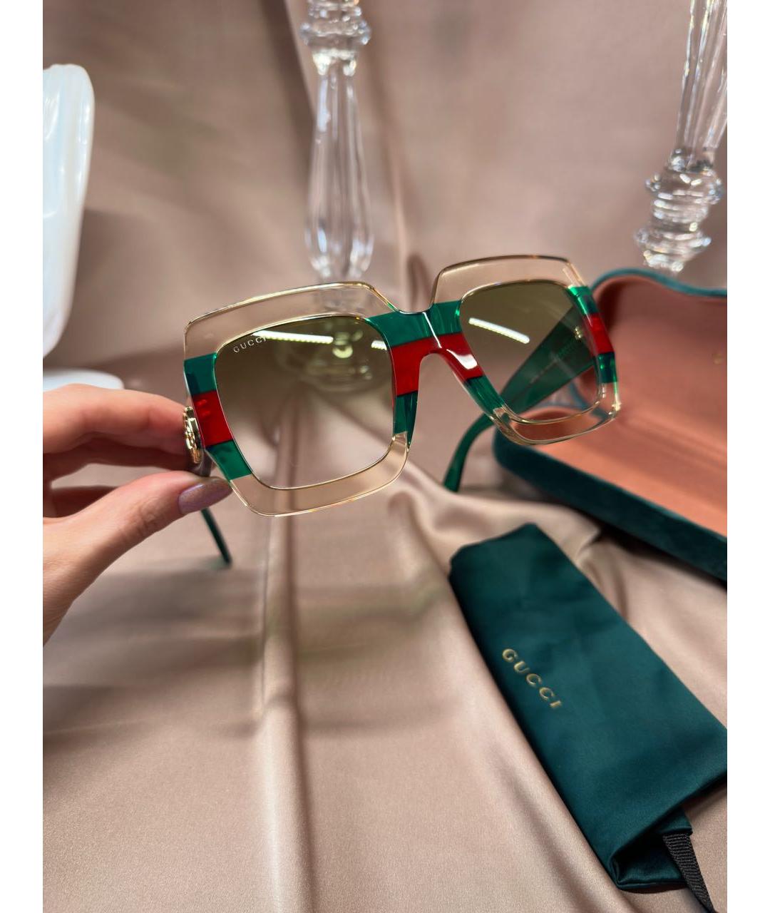 GUCCI Зеленые пластиковые солнцезащитные очки, фото 4