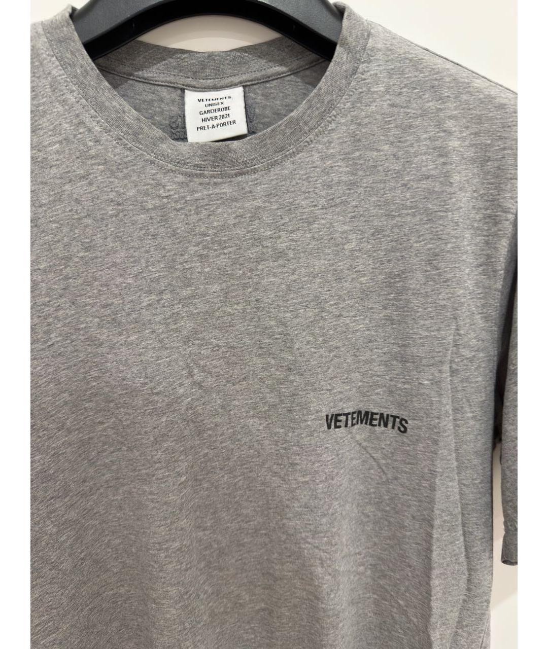 VETEMENTS Серая хлопковая футболка, фото 3