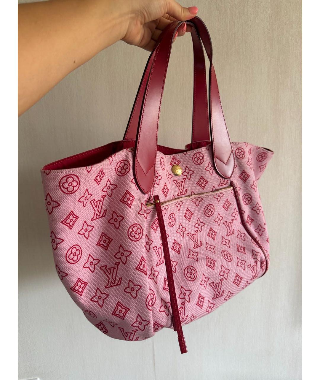 LOUIS VUITTON Розовая тканевая сумка тоут, фото 2
