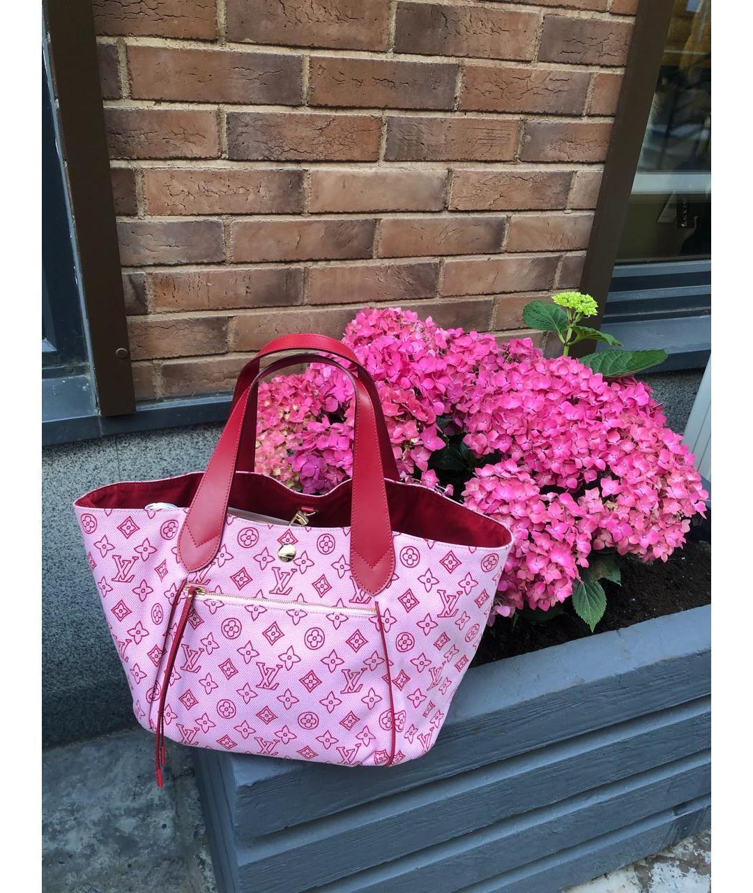 LOUIS VUITTON Розовая тканевая сумка тоут, фото 5