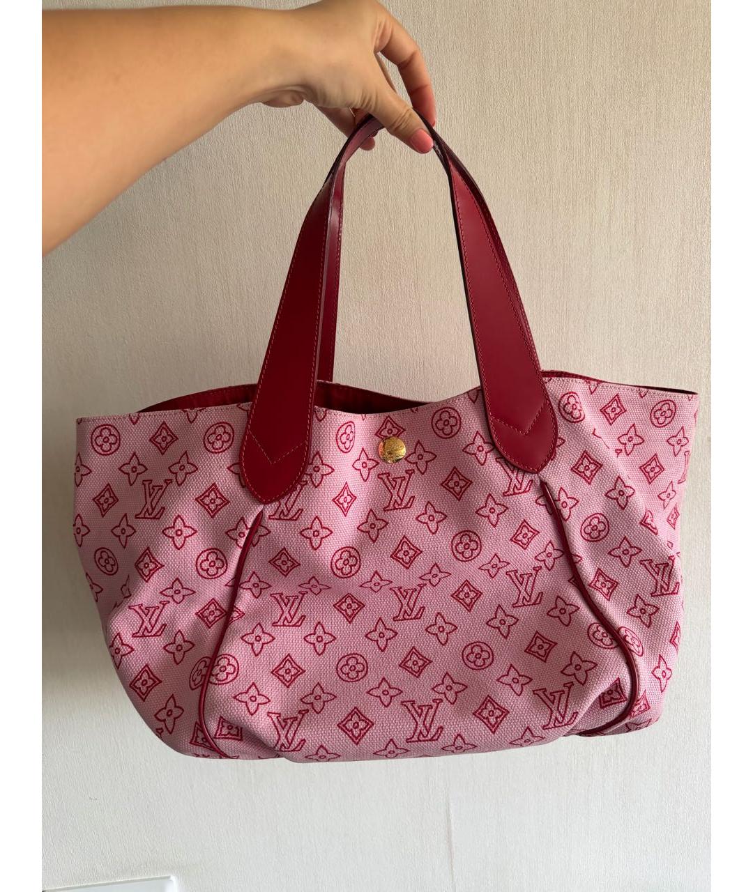 LOUIS VUITTON Розовая тканевая сумка тоут, фото 3