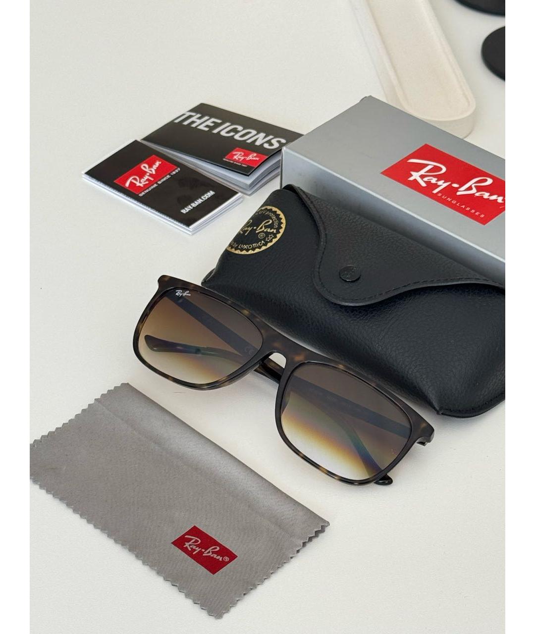 RAY BAN Коричневые пластиковые солнцезащитные очки, фото 4