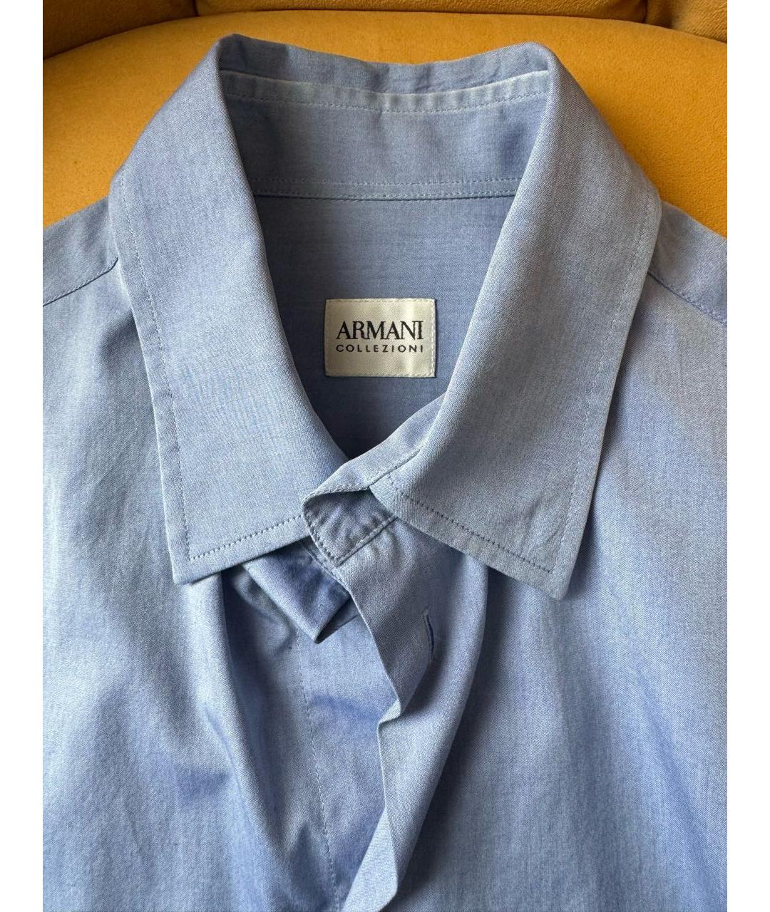 ARMANI COLLEZIONI Голубая хлопковая классическая рубашка, фото 3