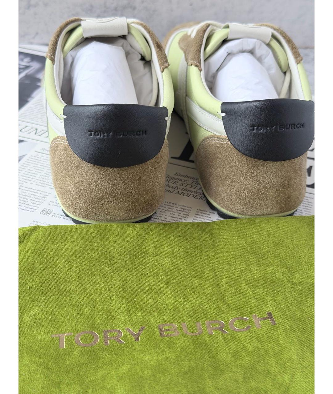 TORY BURCH Салатовые кожаные кроссовки, фото 6
