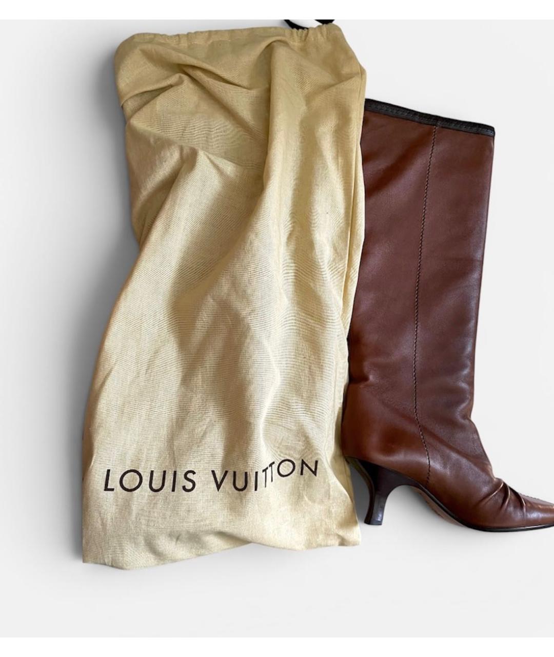LOUIS VUITTON Коричневые кожаные сапоги, фото 7