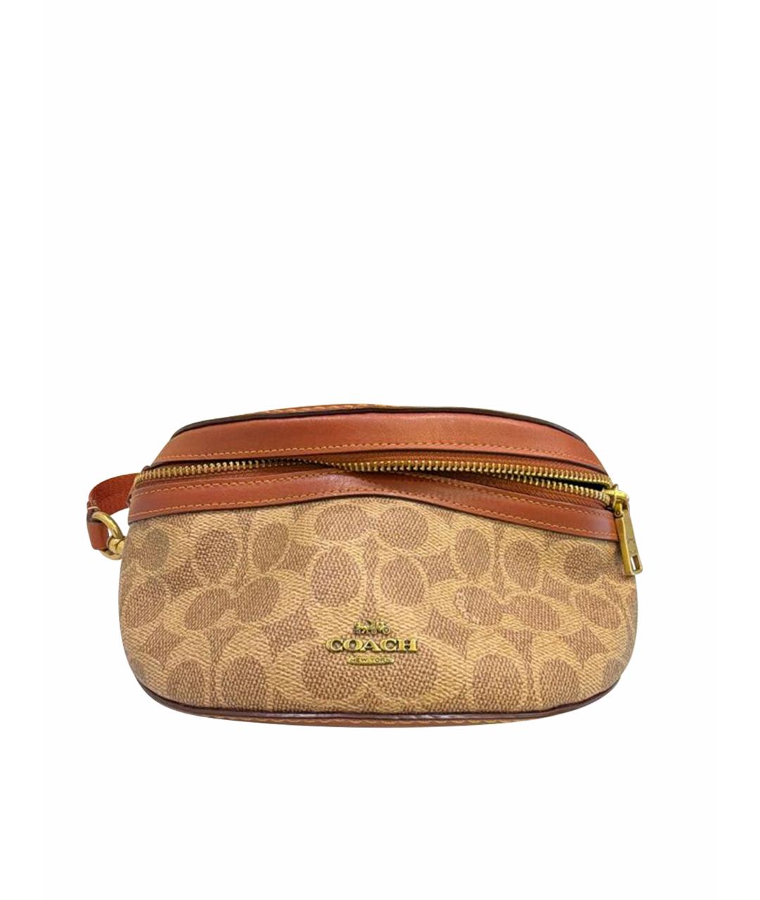 COACH Коричневая кожаная поясная сумка, фото 1