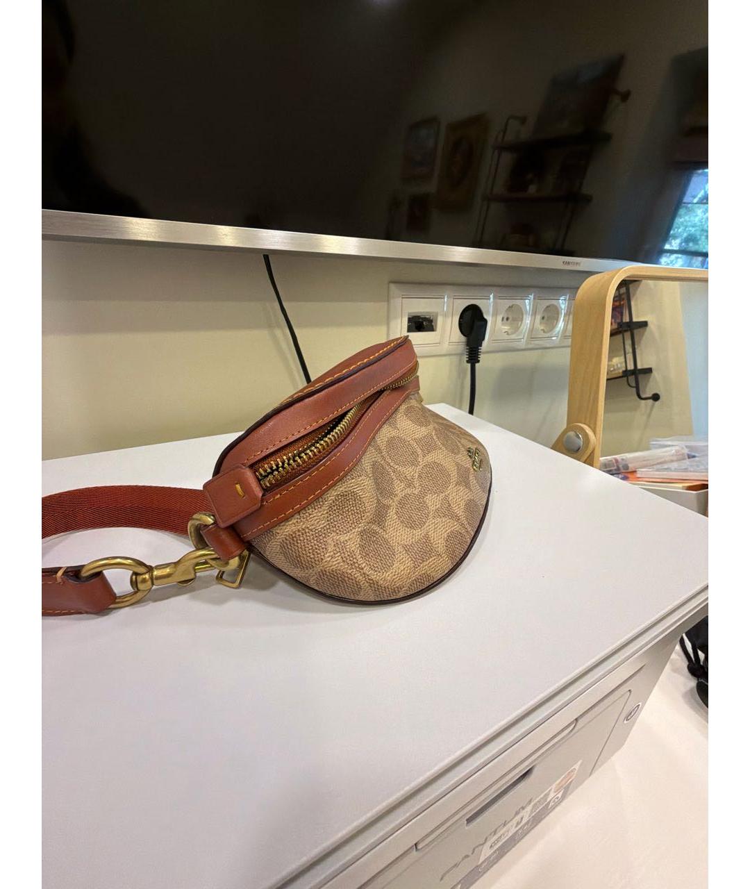 COACH Коричневая кожаная поясная сумка, фото 2