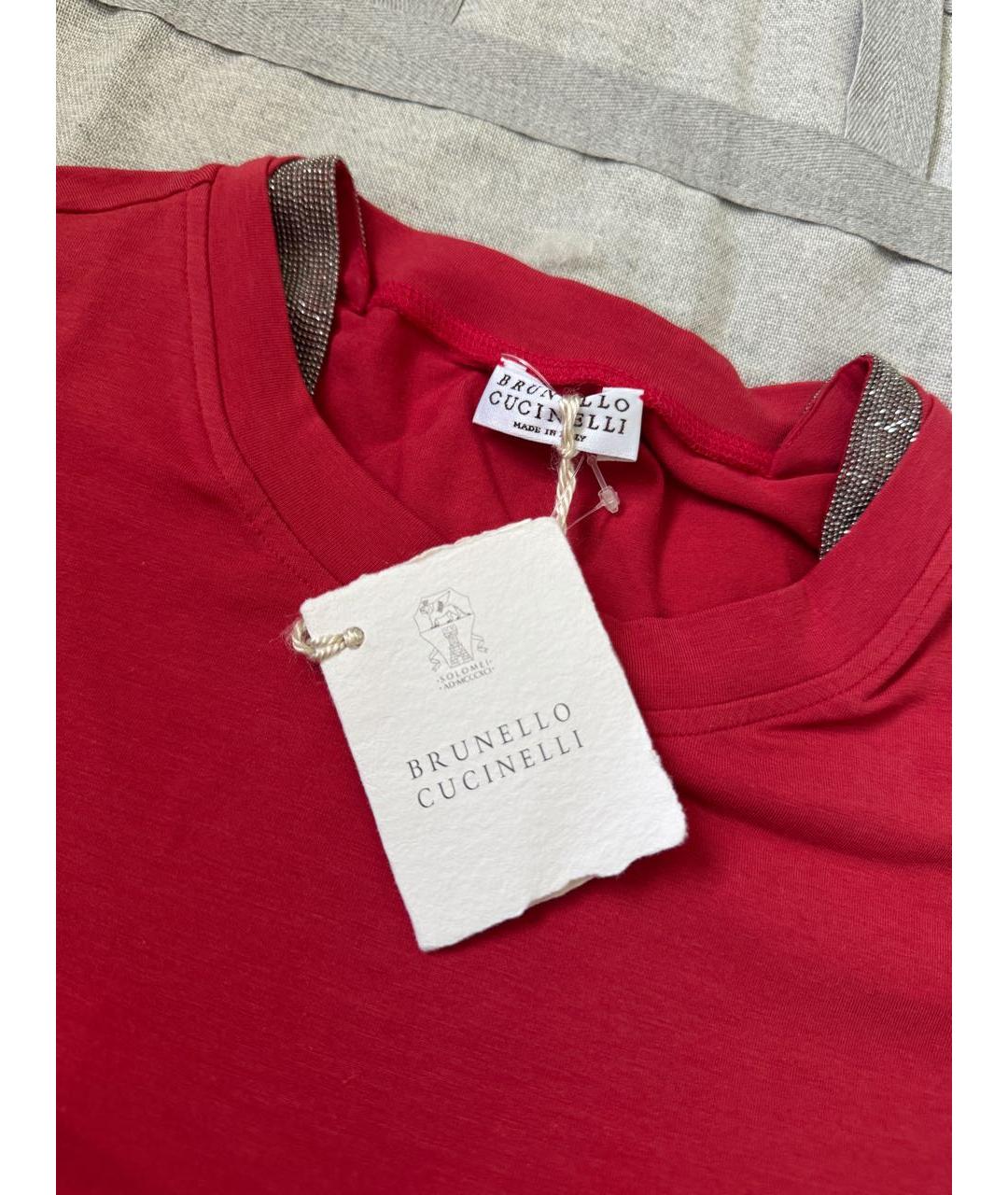 BRUNELLO CUCINELLI Красная хлопко-эластановая футболка, фото 3