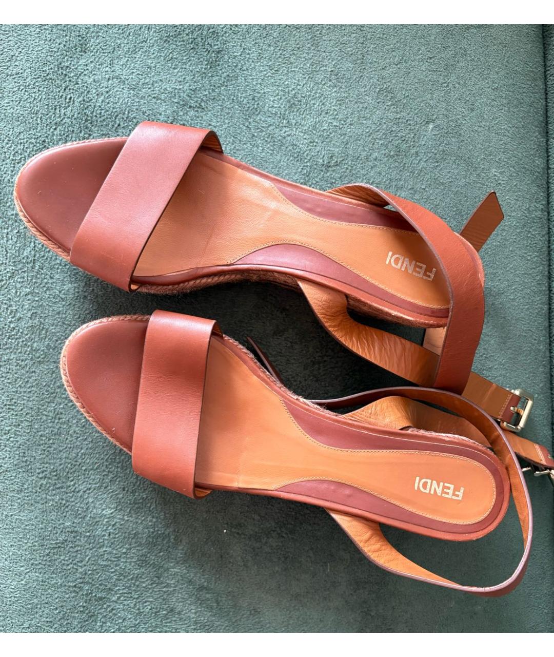 FENDI Коричневые кожаные босоножки, фото 2