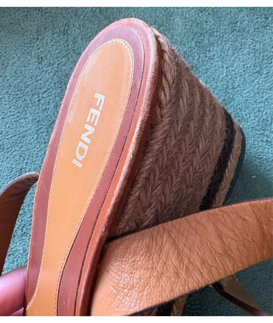 FENDI Коричневые кожаные босоножки, фото 3