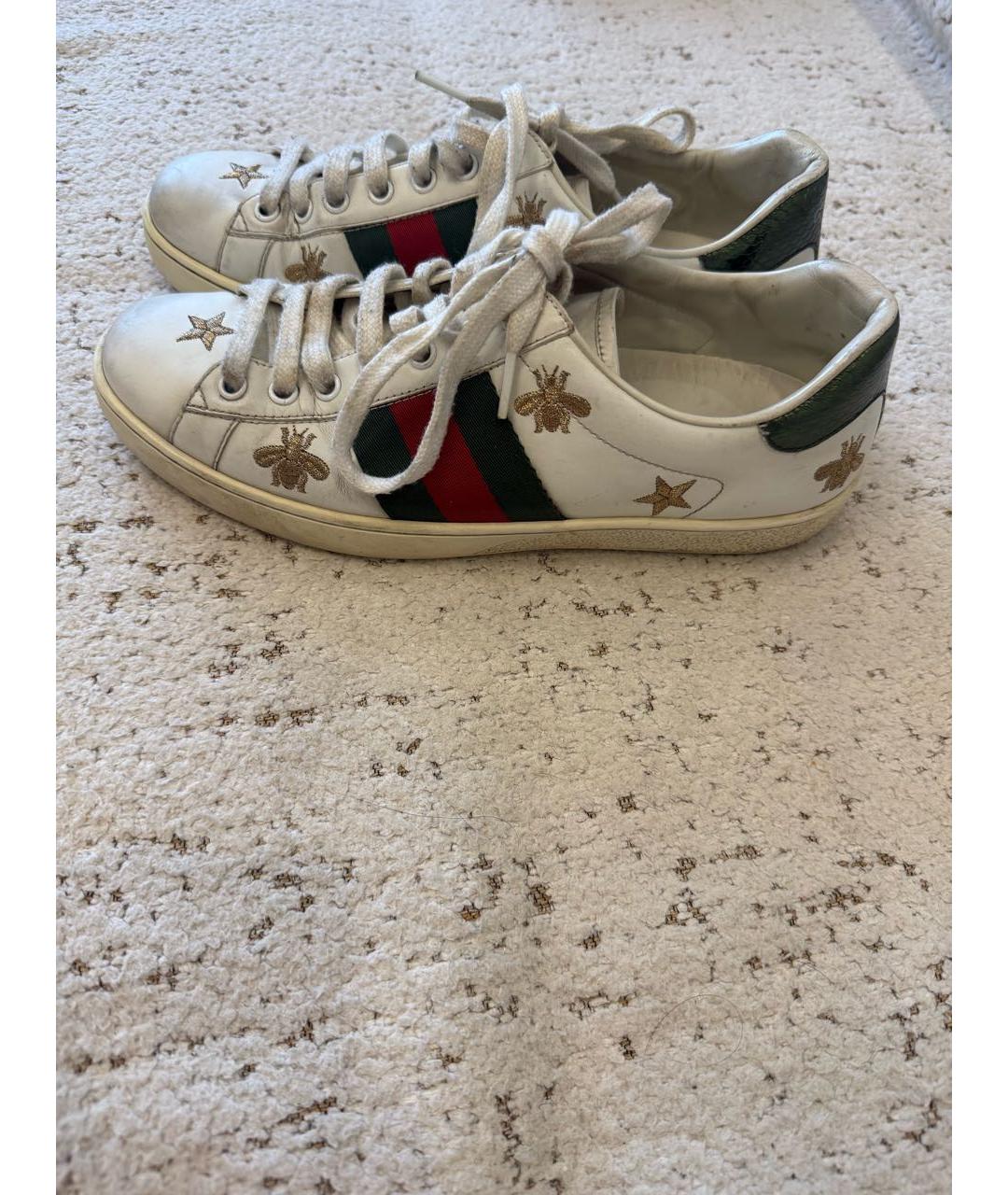 GUCCI Белые низкие кроссовки / кеды из искусственной кожи, фото 6