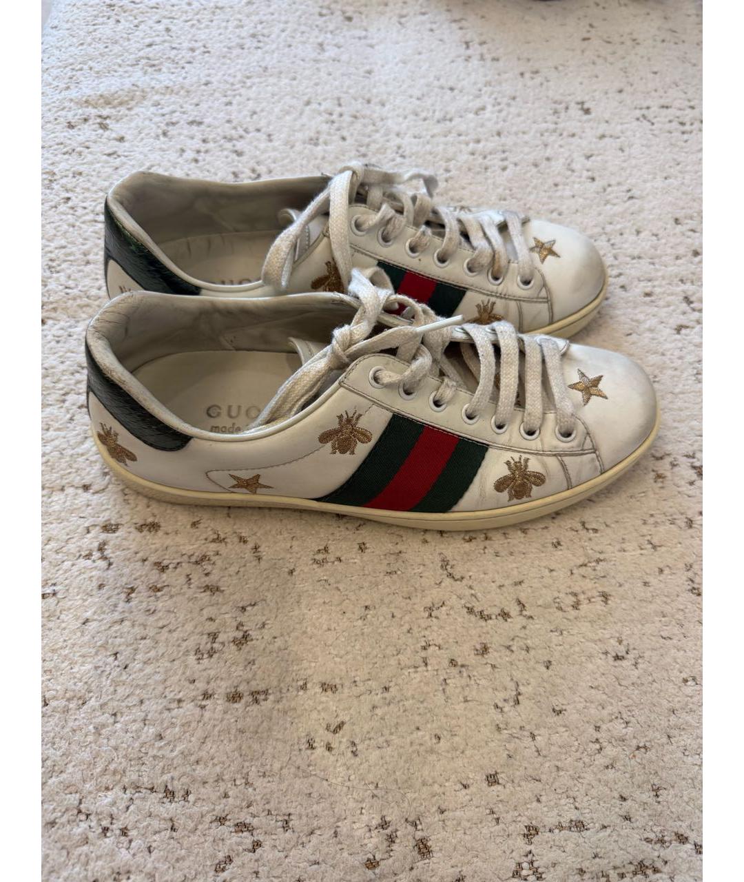 GUCCI Белые низкие кроссовки / кеды из искусственной кожи, фото 3