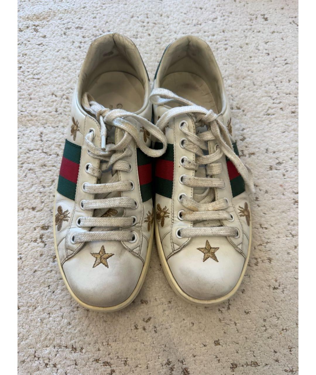 GUCCI Белые низкие кроссовки / кеды из искусственной кожи, фото 2