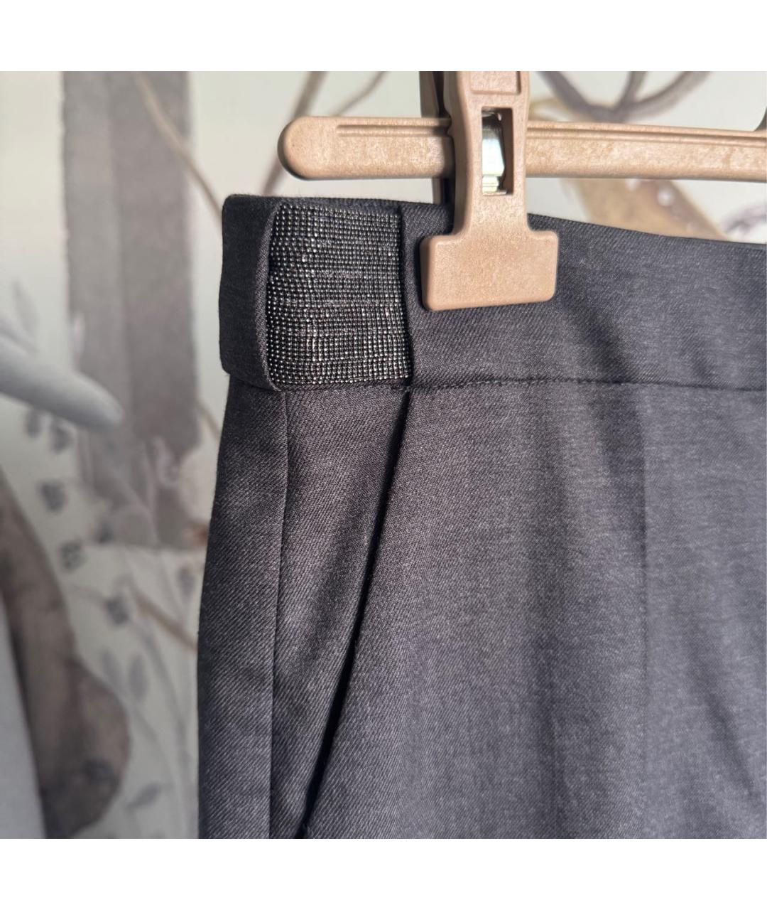 BRUNELLO CUCINELLI Серые шерстяные брюки узкие, фото 3
