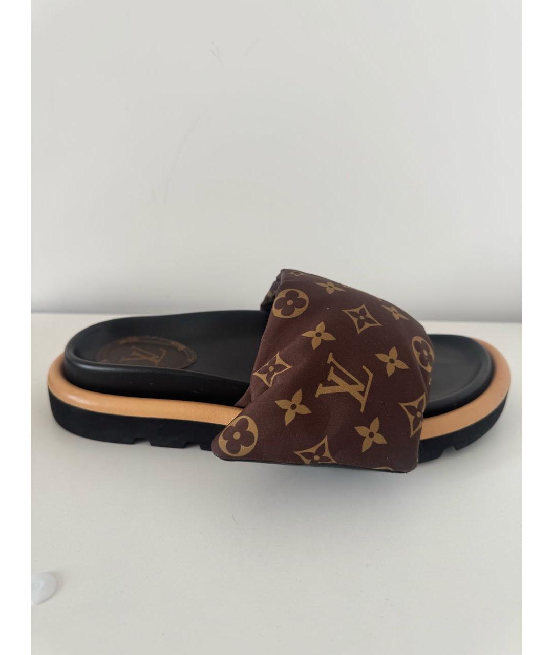 LOUIS VUITTON Коричневые текстильные шлепанцы, фото 6