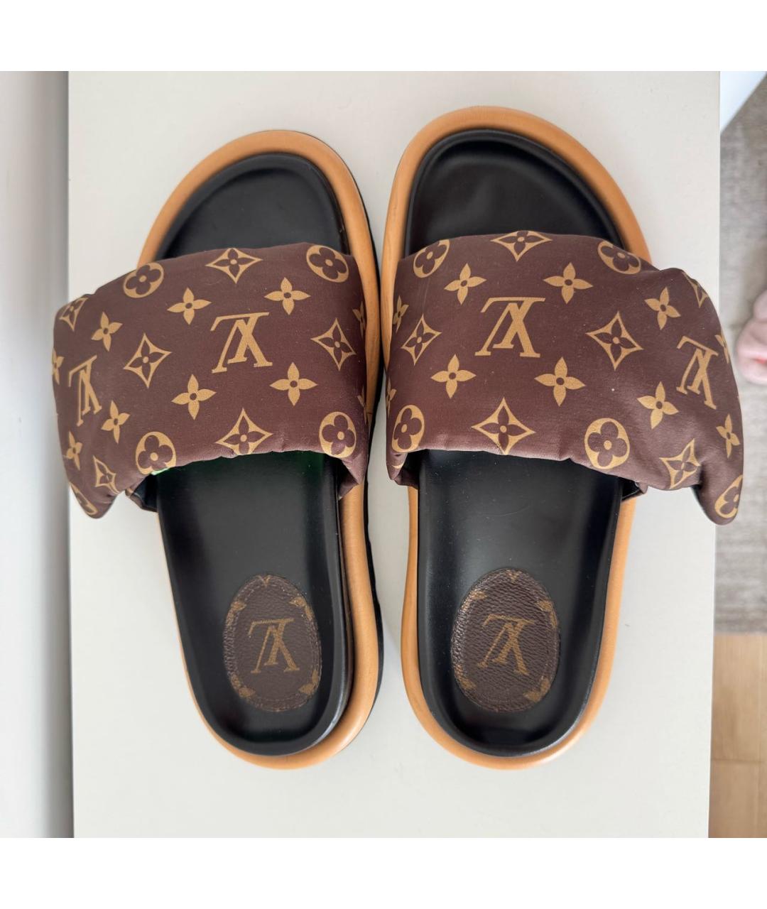 LOUIS VUITTON Коричневые текстильные шлепанцы, фото 3