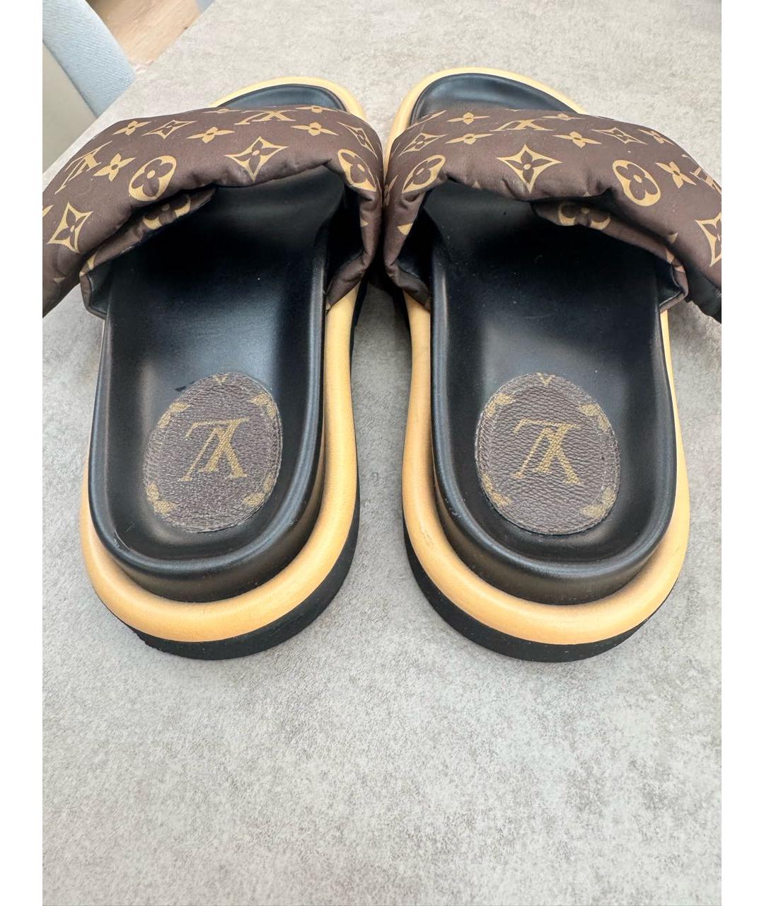 LOUIS VUITTON Коричневые текстильные шлепанцы, фото 4
