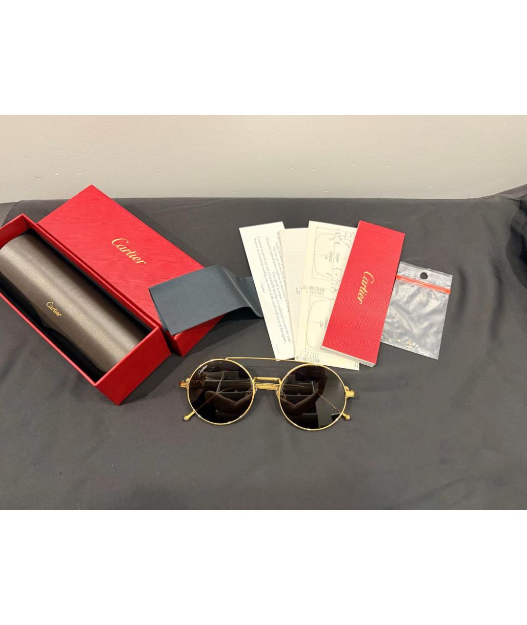 CARTIER Золотые металлические солнцезащитные очки, фото 4
