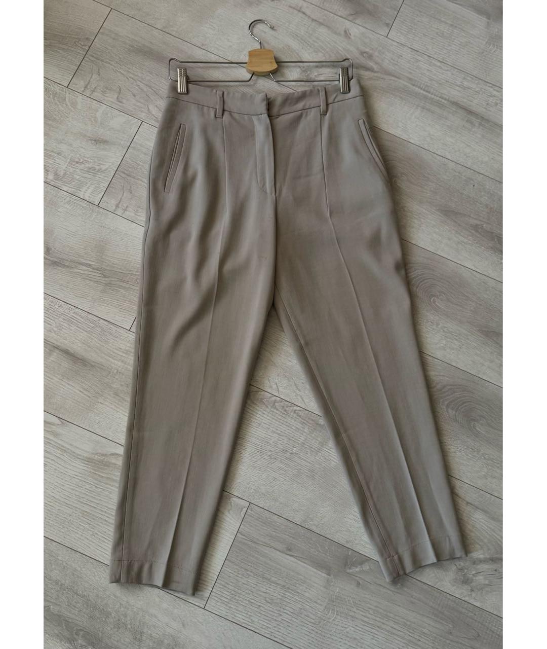 BRUNELLO CUCINELLI Бежевые шерстяные брюки узкие, фото 3