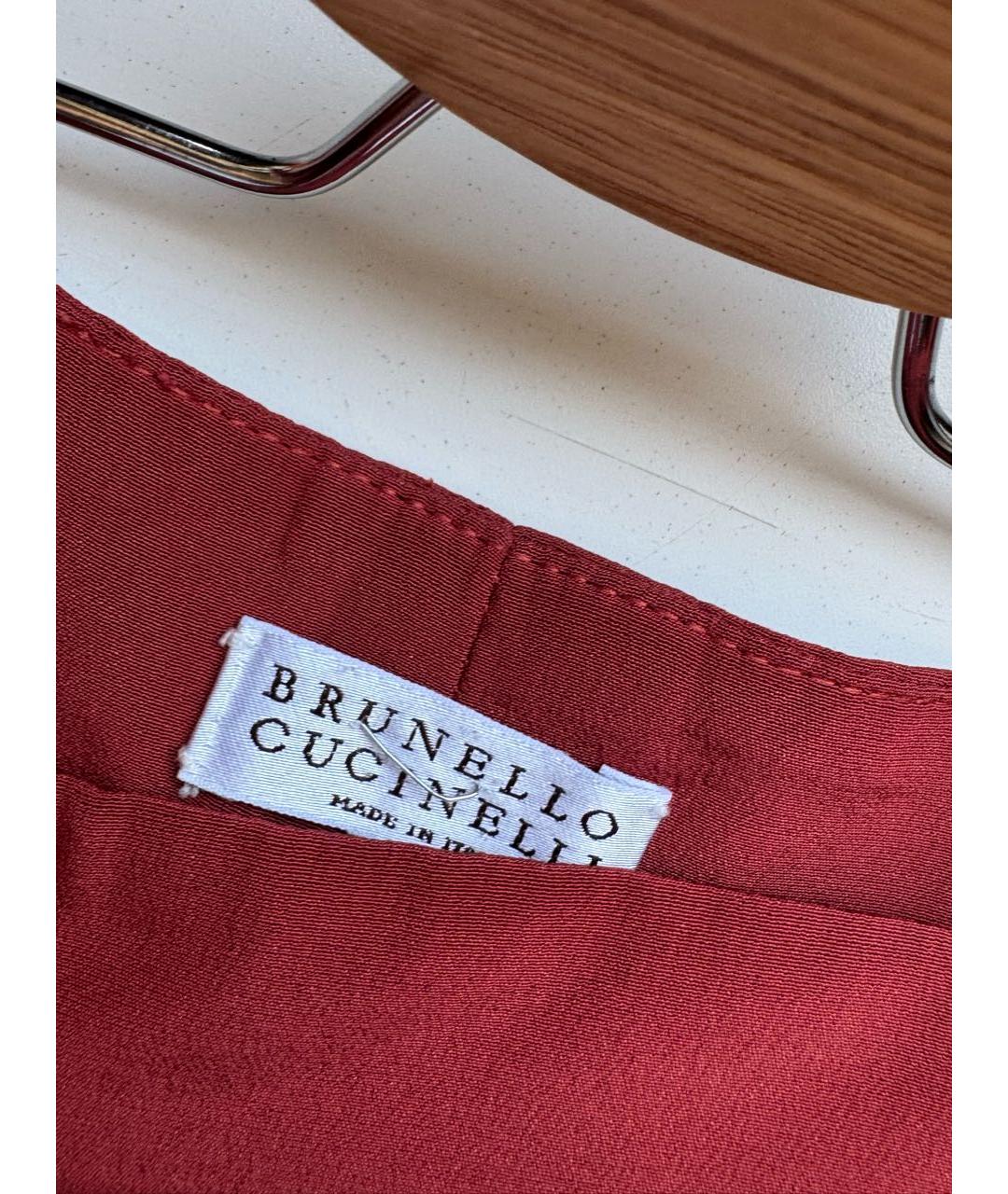 BRUNELLO CUCINELLI Красные шелковые брюки узкие, фото 4