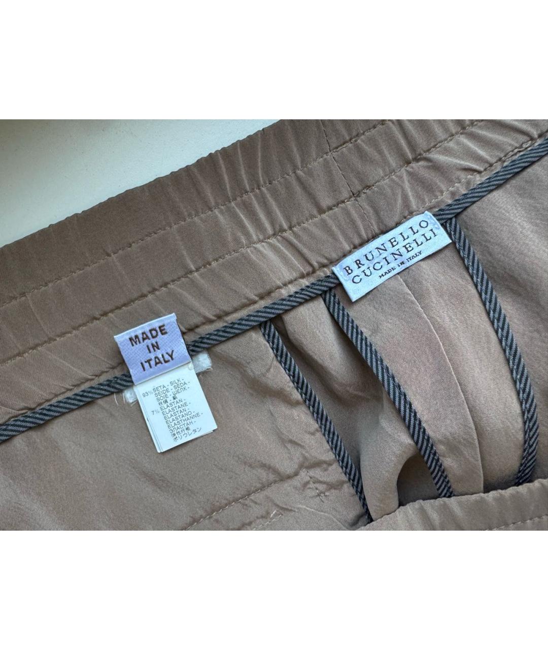BRUNELLO CUCINELLI Коричневые шелковые брюки широкие, фото 4