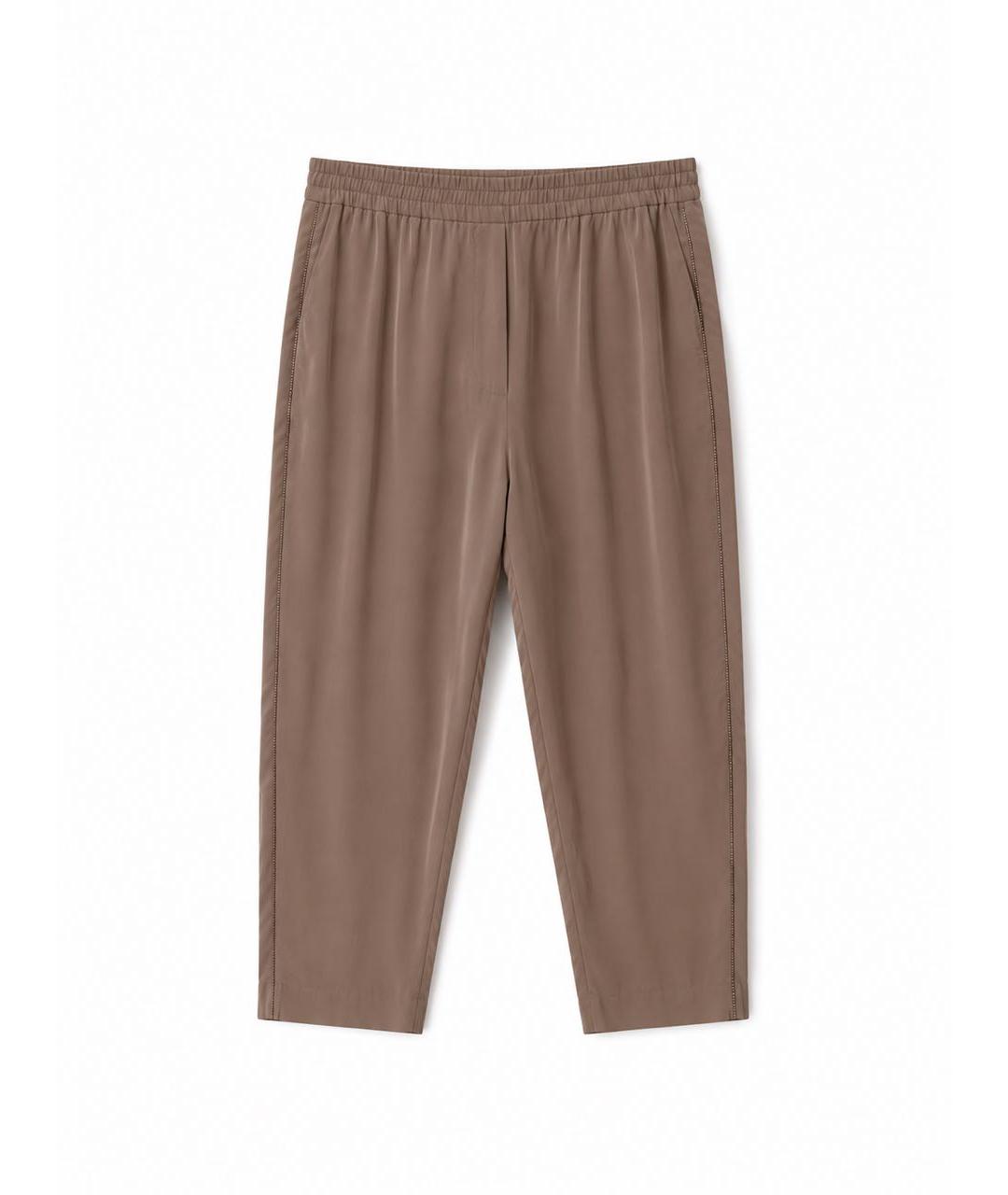 BRUNELLO CUCINELLI Коричневые шелковые брюки широкие, фото 8